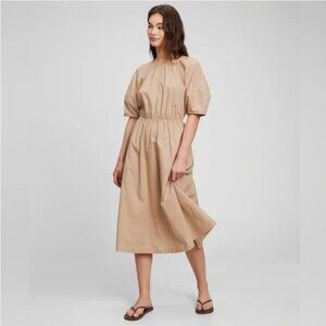 Gap Tan Golden Khaki Puff Sleeve midi Dress